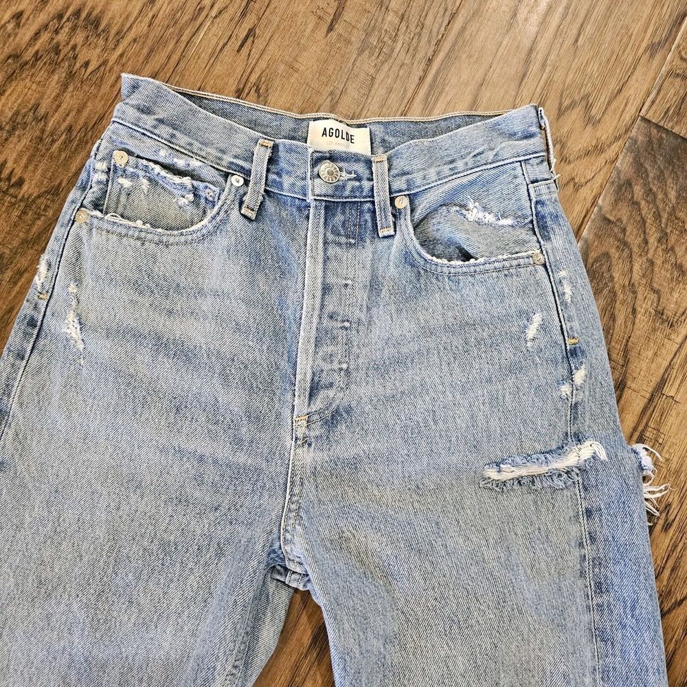 AGOLDE 90’s Jean Mid Rise Distressed Straight Loose Women’s Sz 23 Button Fly USA - Picture 5 of 8
